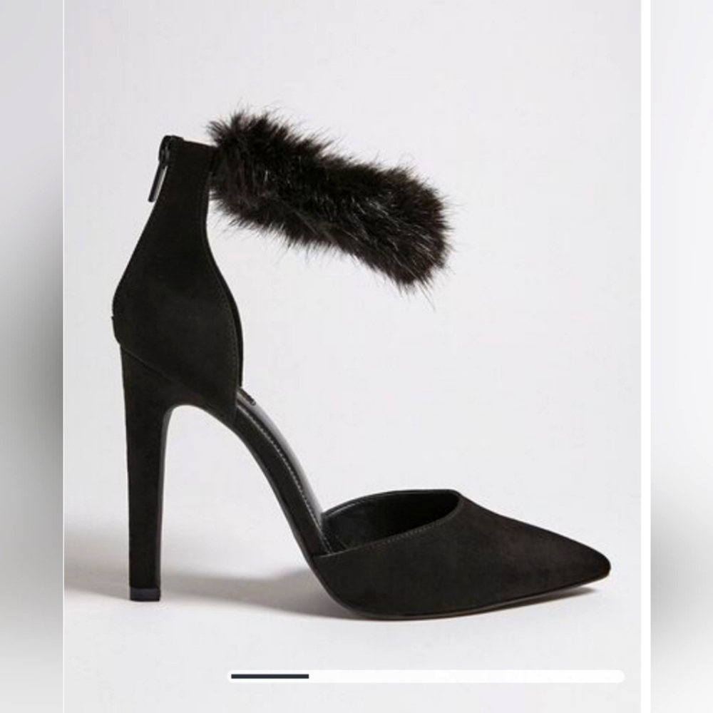 NIB Faux Fur Ankle Strap Stiletto Heels